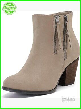 Wide Width Chunky Heel Ankle Boots Side Zipper Short Booties